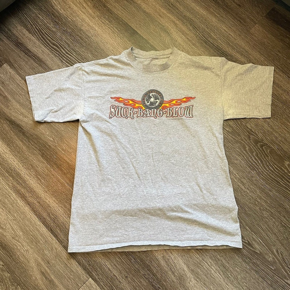 VTG Suck Bang Blow Murrells Biker Bar T-Shirt XL Flames Eagle Single Stitch